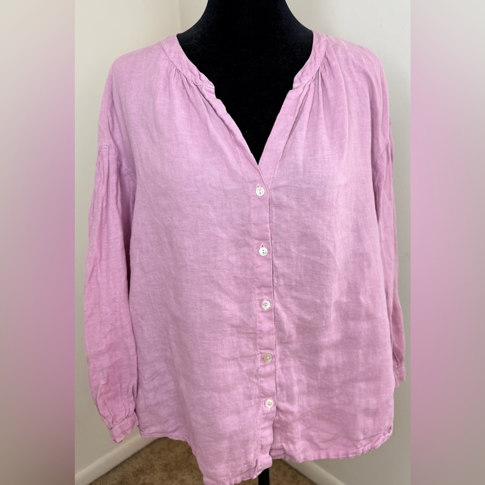 Velvet by Graham & Spencer Rose Pink linen flowy peasant blouse 3/4 sleeve sm EC - Picture 3 of 9